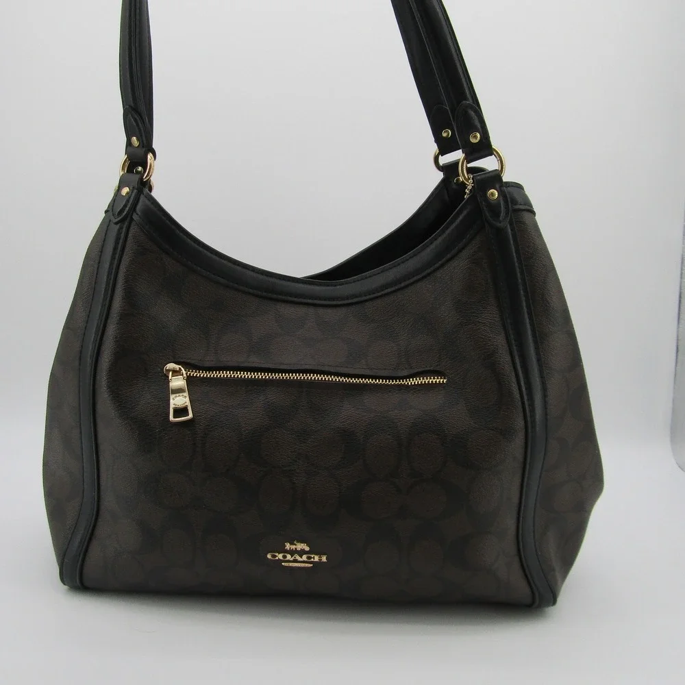 Coach Kristy Shoulder Bag Brown Black Signature Canvas Leather B2291-C6232 Hobo